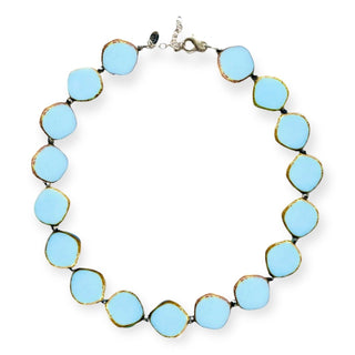 Light Sky Blue Large Circle Glass Beaded Necklace on White Background