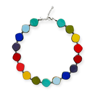 rainbow glass beaded large circle necklace on white background