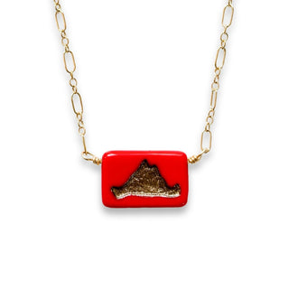 Martha's Vineyard Coral Red Island Pendant Necklace on White Background
