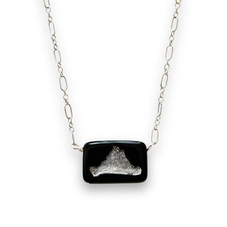 Martha's Vineyard Black Sterling Silver Island Necklace Pendant White Background
