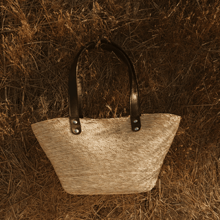 Jute Straw Tote with Leather Handles