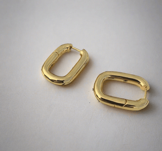 Elongated Oval Gold Hoop Earrings