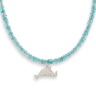 Martha's Vineyard Sterling Silver Pendant Necklace Apatite Gemstone Strand Necklace on White Background