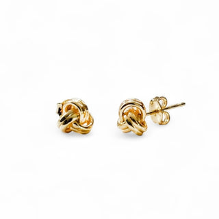 tiny knot gold vermeil stud earrings on white background