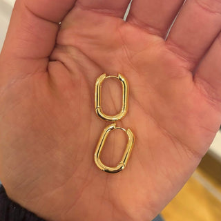 Elongated Oval Gold Hoop Earrings