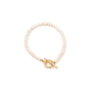 Tiny Pearl Gold Plated Toggle Closure Bracelet