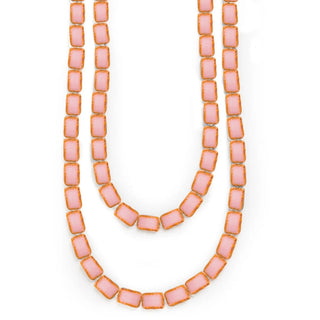 Long glass beaded necklace bright pink 