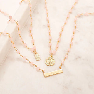 Gold Coin Medallion Necklace with Rose Quartz