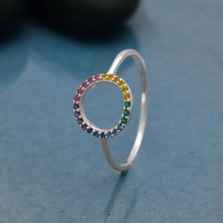 Rainbow Circle Ring with Crystals, Sterling Silver