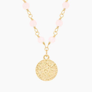 Gold Coin Medallion Necklace with Rose Quartz