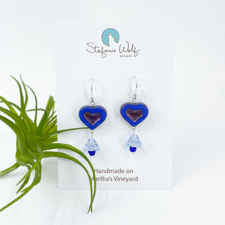 Heart Dangle Earrings, Royal Blue and Red Limited Edition