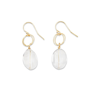Circle Drop Earrings, Crystal Quartz with Gold