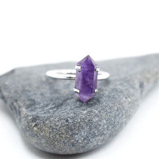 Genuine Gemstone Amethyst Point Ring