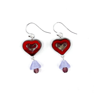 Heart Dangle Earrings, Royal Blue and Red Limited Edition