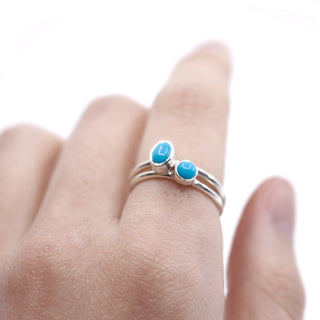 Genuine Gemstone Turquoise Stacking Rings Bezel Set