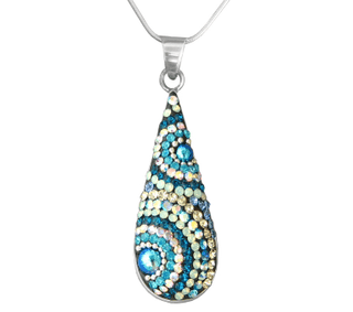 Mosaic Crystal Pendant Necklace, Elongated Teardrop