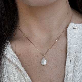 Coin Pearl Pendant Necklace, 14k Gold Fill Chain