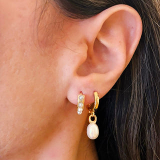 Pearl Drop Gold Huggie Hoop Earrings
