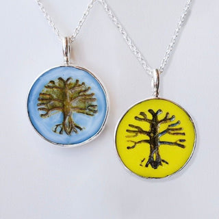 Tree of Life Glass Token Pendant Necklace, Sterling Silver