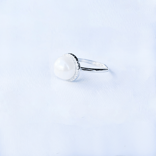Adjustable Freshwater Pearl Ring 10mm, Cubic Zirconia & Sterling Silver