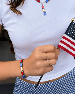 Red White & Blue Beaded Bracelet, Glass Beaded Bracelet