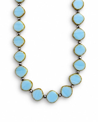 Light Sky Blue Beaded Necklace, Small Circle Glass Beaded Necklace