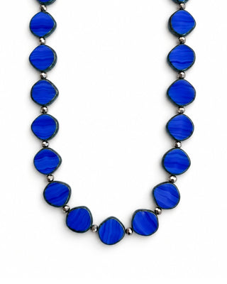 Royal Blue Beaded Necklace,  Small Circle Glass Beaded Necklace