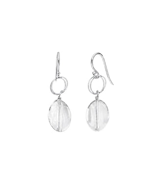 Circle Drop Earrings, Crystal Quartz with Silver or Gold