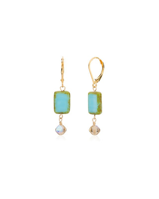 Sky Blue Rectangle Crystal Dangle Drop Earrings, on 14k Gold Fill, Trilogy