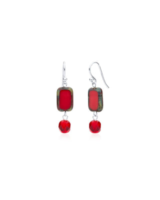 Red Glass Beaded Crystal Dangle Earrings