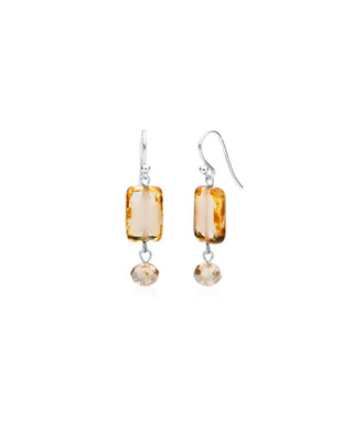 White Swirl Glass Beaded Crystal Dangle Earrings