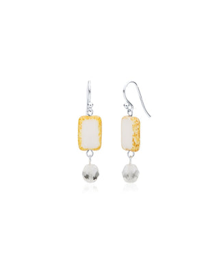 White Glass Beaded Crystal Dangle Earrings