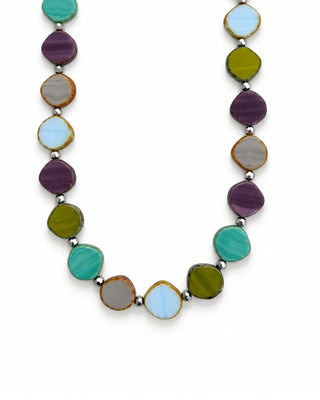 Watercolor Mix Beaded Necklace,  Small Circle Glass Beaded Necklace