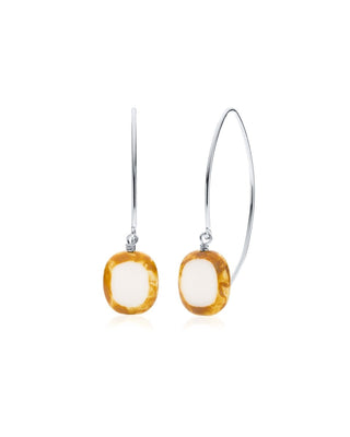 White Glass Oval Drop Sterling Silver Wishbone Earrings