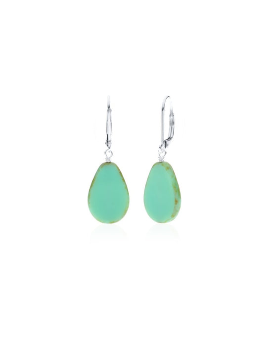Seafoam Glass Beaded Teardrop Earrings