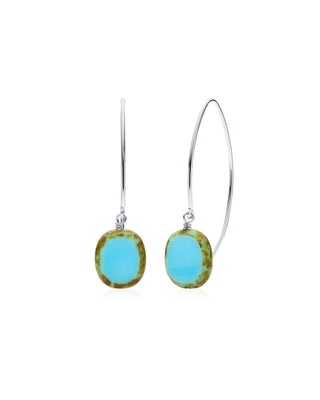 Sky Blue Glass Oval Drop Sterling Silver Wishbone Earrings