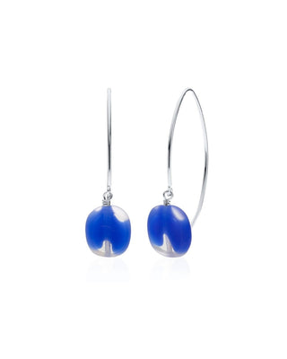 Blue Swirl Glass Oval Drop Wishbone Earrings
