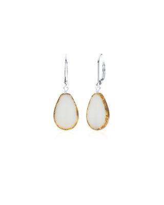 White Glass Beaded Teardrop Earrings