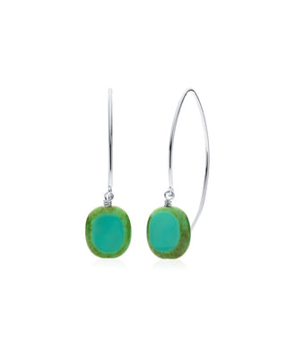 Turquoise Glass Oval Drop Sterling Silver Wishbone Earrings
