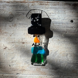 Snowman Handcrafted Fused Glass Holiday Ornament