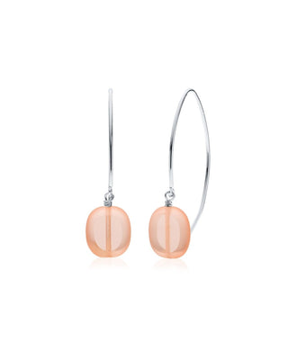 Soft Pink Glass Oval Drop Sterling Silver Wishbone Earrings