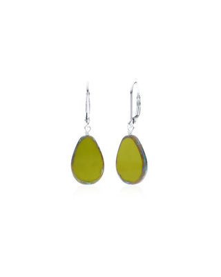 Avocado Green Glass Beaded Teardrop Earrings