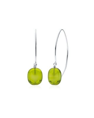 Green Swirl Glass Oval Drop Sterling Silver Wishbone Earrings