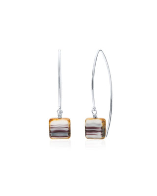 Wampalyke Glass Square Drop Sterling Silver Wishbone Earrings