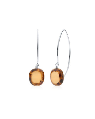 Ivory Glass Oval Drop Sterling Silver Wishbone Earrings