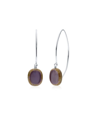 Purple Glass Oval Sterling Silver Wishbone Earrings