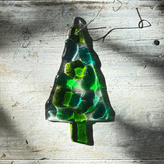 Tree Handcrafted Fused Glass Holiday Ornament