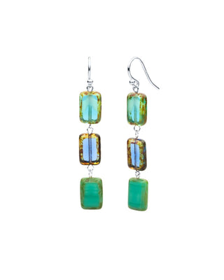 Ocean Mix Glass Rectangle Beaded Drop Earrings