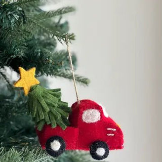 Christmas Pickup Truck with Tree Felt Ornament