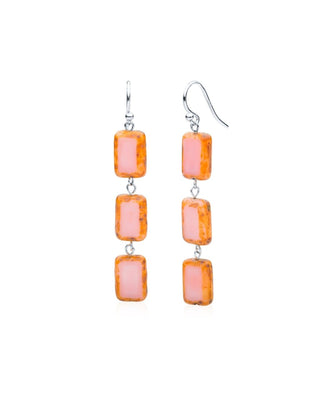 Pink Glass Rectangle Beaded Drop Earrings